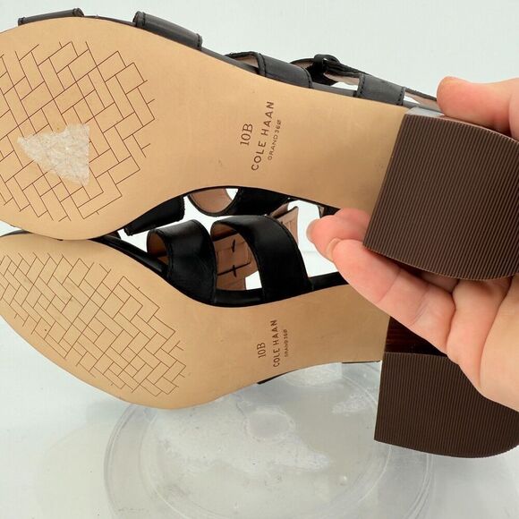 Cole Haan Womens Josie Fisherman Sandals Black Leather Caged Block Heel 10B - Picture 12 of 14